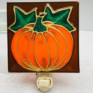 EUC Lumina Bella Pumpkin Night Light, Stain Glass, Handmade-USA, Autumn, 4" x 4"